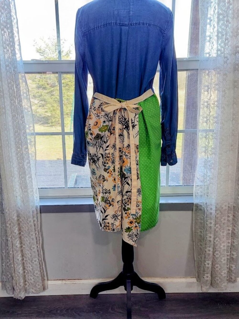 Upcycled Floral Denim Shirt Dress M - Picture 9 of 10